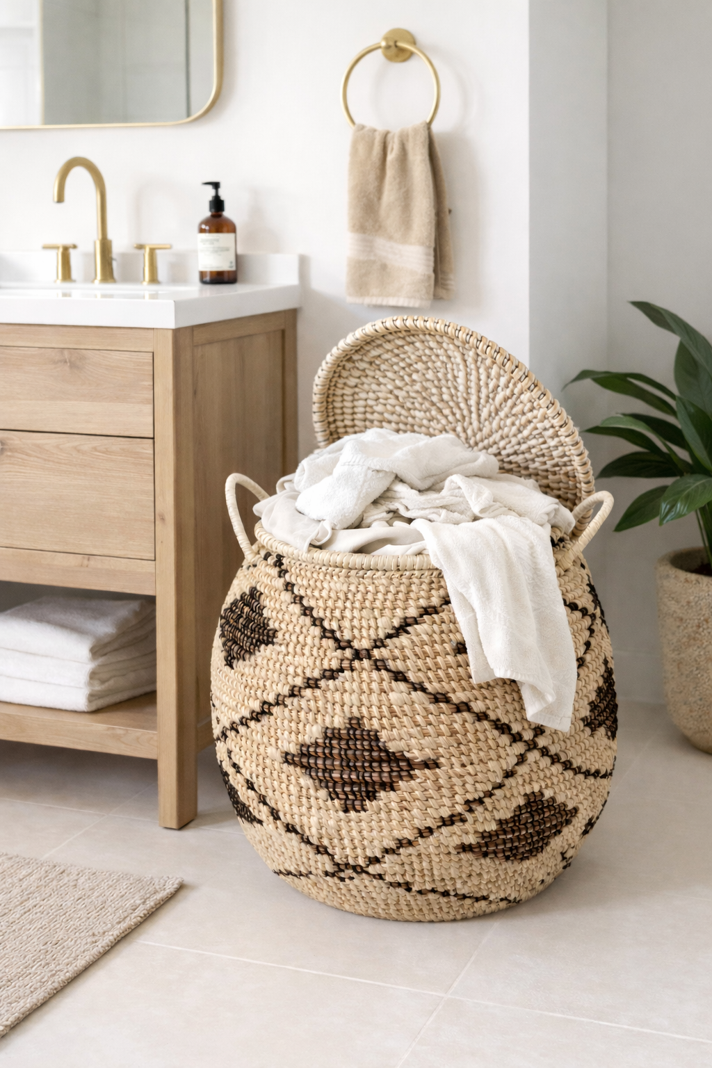 Senegal Wäschekorb / Corbeille à linge - Stroh und Bio- Baumwolle WK05