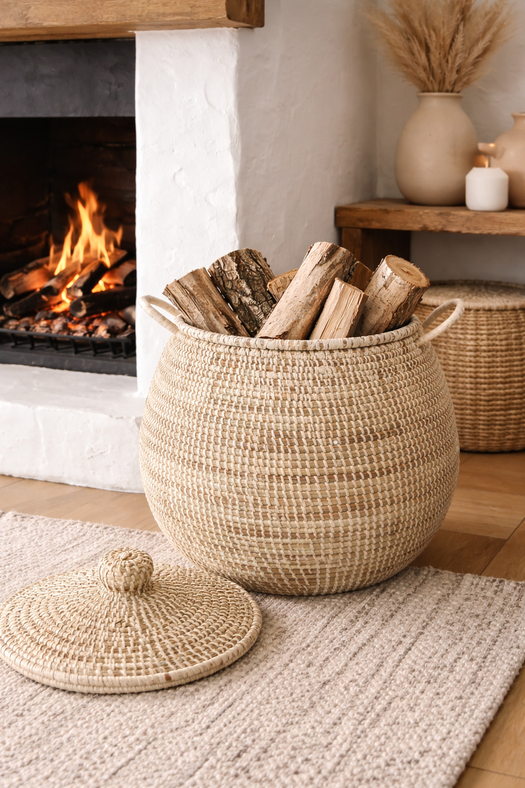 Senegal Wäschekorb / Corbeille à linge - Stroh und Bio- Baumwolle