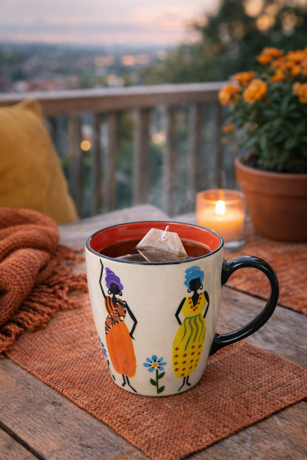 Handbemalte Keramik Tee-Tasse "African Ladies"